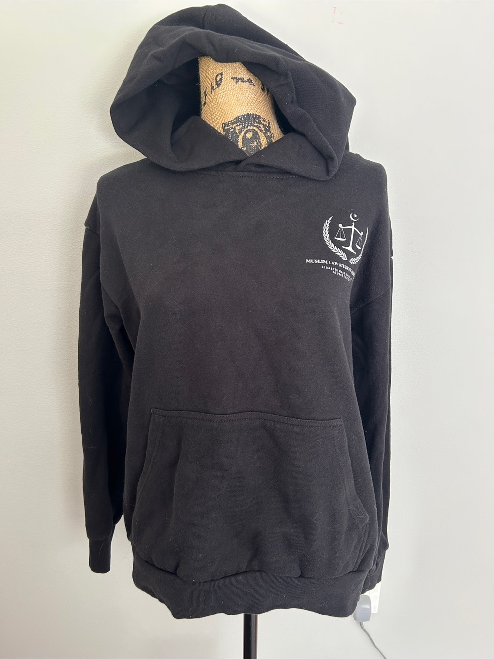 Black Pullover Hoodie with Small White Logo - Men Sweaters